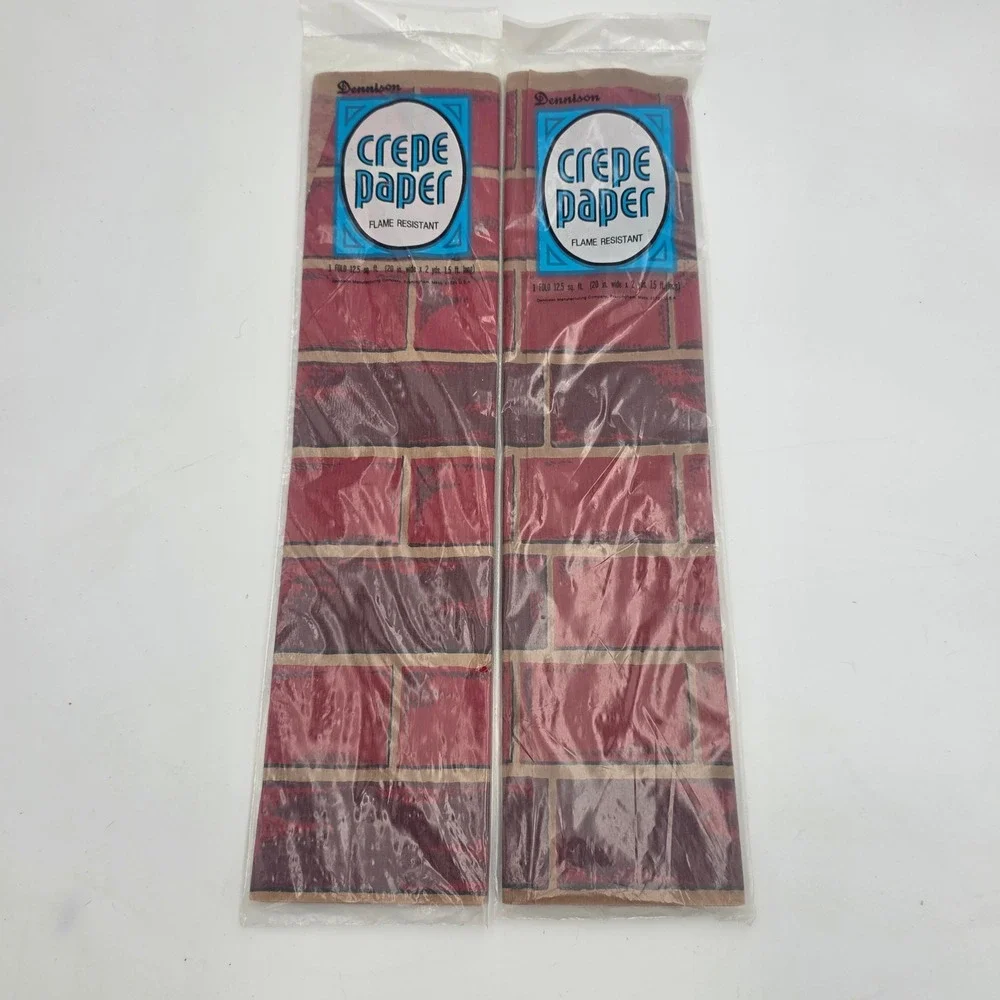 Vintage Dennison Crepe Paper Red Brick Wall Pattern Flame Resistant 2 Folds